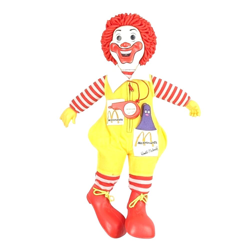 Vintage 1978 Ronald McDonald Plush Doll 22in Hasbro w Whistle Grimace Pocket Toy